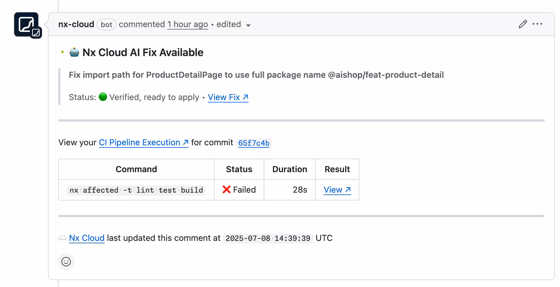 Self-healing CI fix showing up in GitHub comments